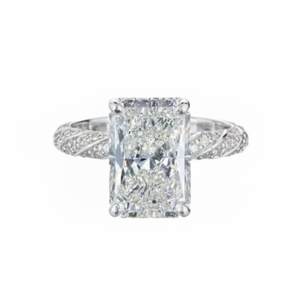 Women's 5ct Radiant Cut Diamond Engagement Ring with Pavé Band | 10K