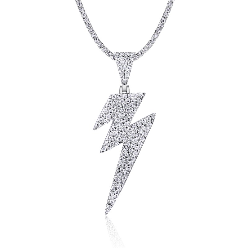 Local Stock Lightning Bolt Pendant 925 Sterling Silver Iced Out VVS Moissanite J