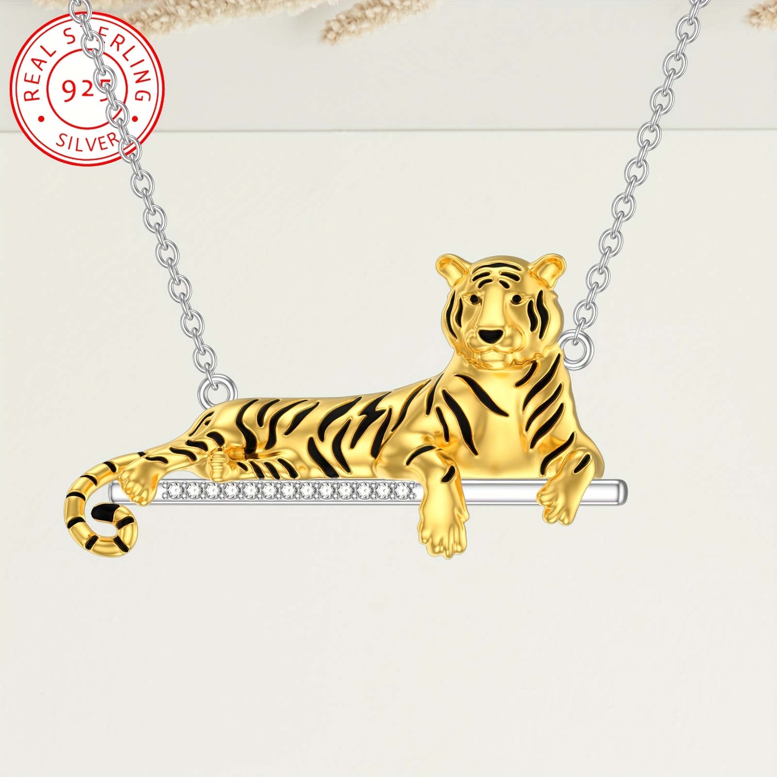 Elegant 925 Sterling Silver Tiger Bar Necklace with Lab-Grown Diamonds - Chic An
