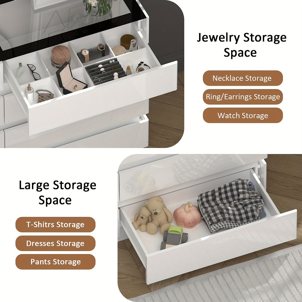 Thumbnail: Modern 8-Drawer Dresser with Glass Top, High Gloss White Chest of Drawers, RGB L