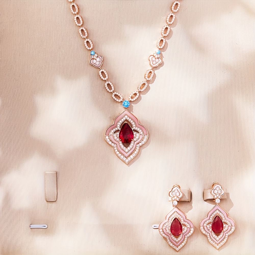 Elegant Pink Necklace &amp; Earring Set - Light Luxury Design, Perfect for Gifting, 