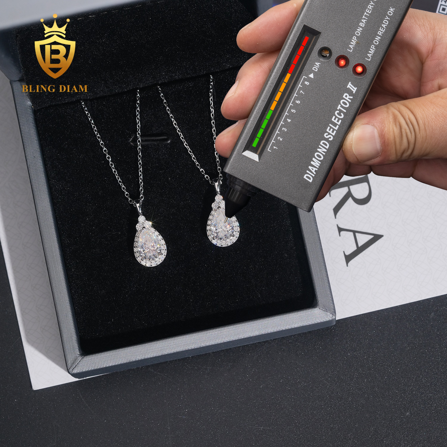Hot Sale VVS Moissanite Iced Out Jewelry  925 Silver Waterdrop Diamond Necklace 