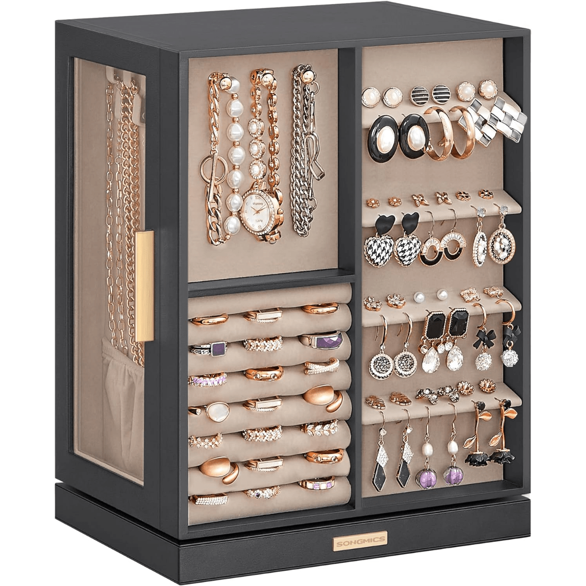 SONGMICS Jewelry Box 360 Rotating, Jewelry Storage Case with 5 Drawers, Jewelry 