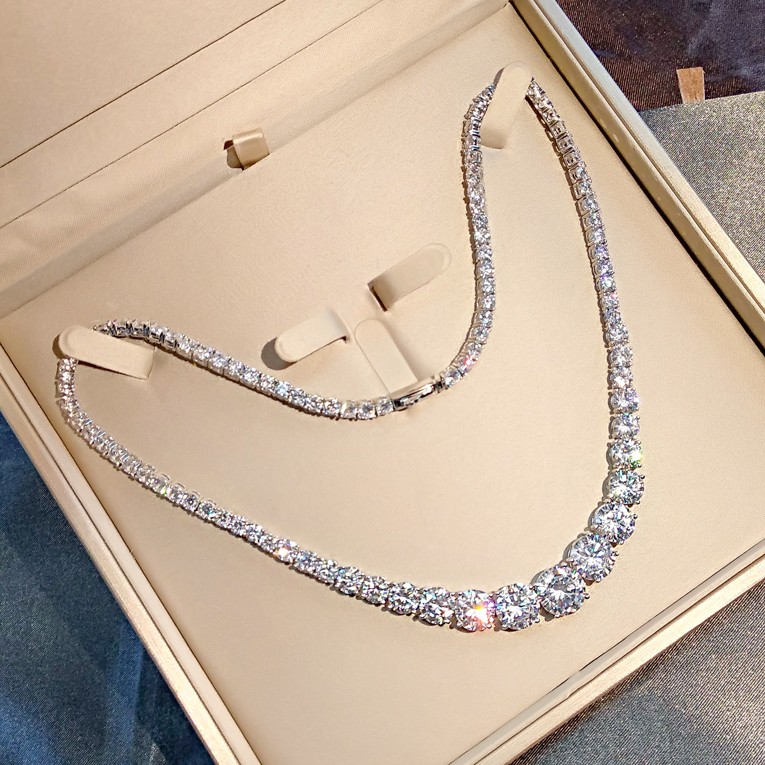 Tennis Diamond Necklace 100% Real 925 Sterling Silver Engagement Wedding Chain N