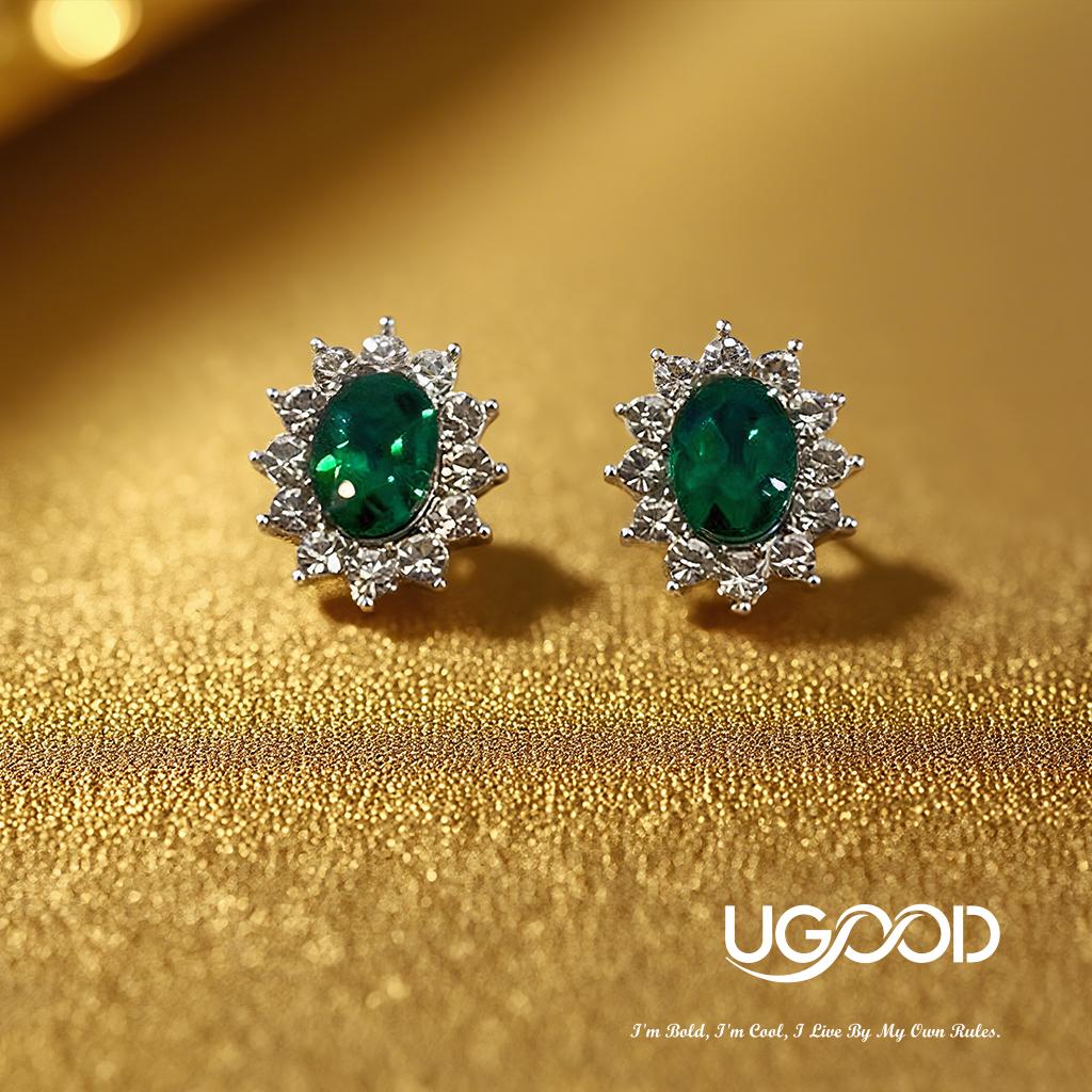 UGood Jewelry Set Forged Zircon Necklace Earrings Ring Set in Gold Pear Cut Diam