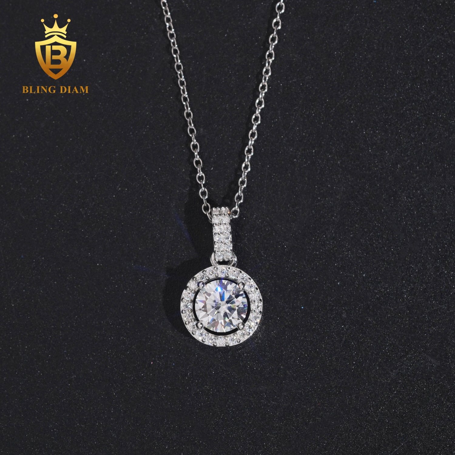 USA Warehouse S925 Sterling Silver 1 Carat Moissanite Round Necklace for Women H
