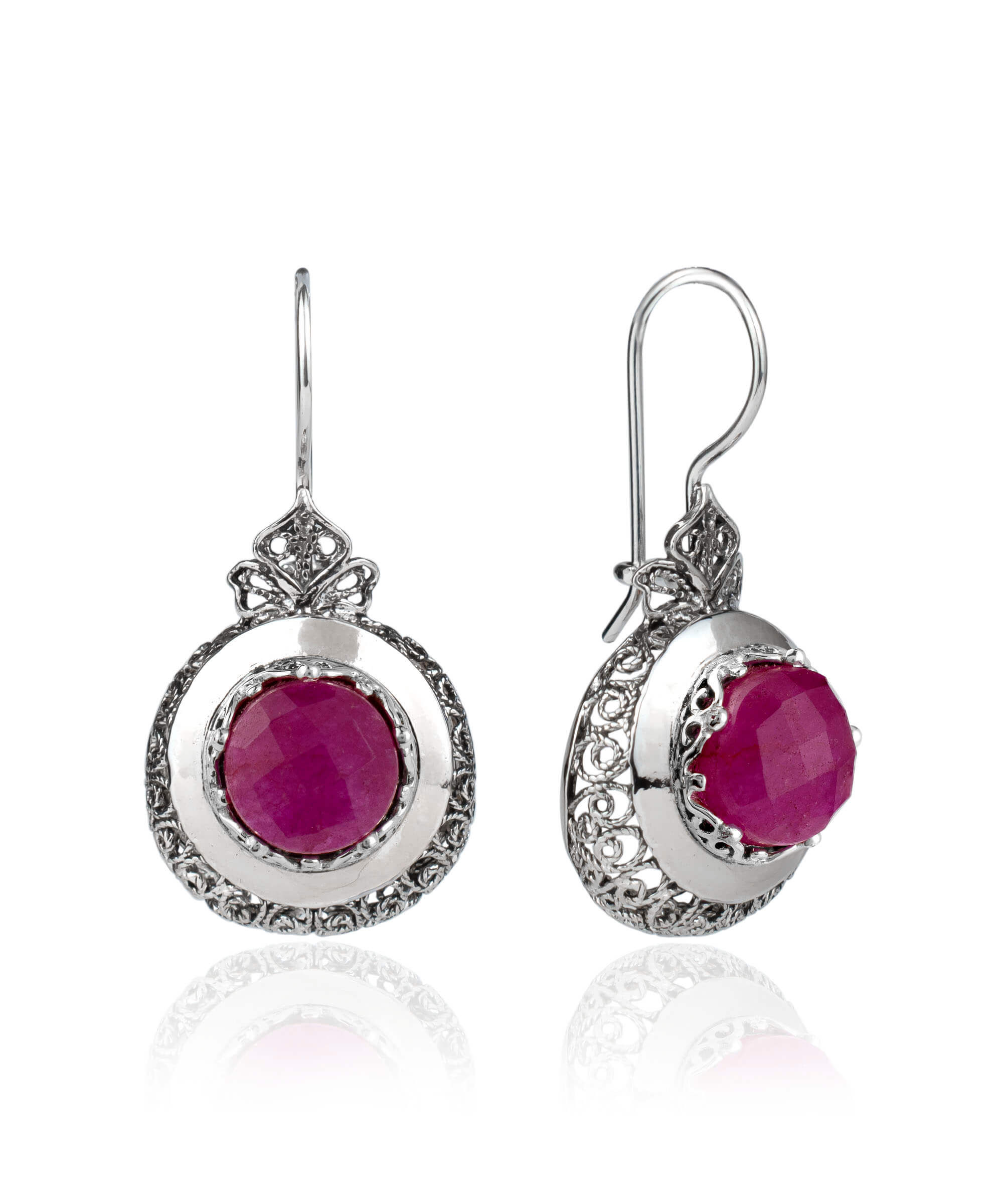 Sterling Silver Filigree Art Opaque Ruby Corundum Gemstone Women Drop