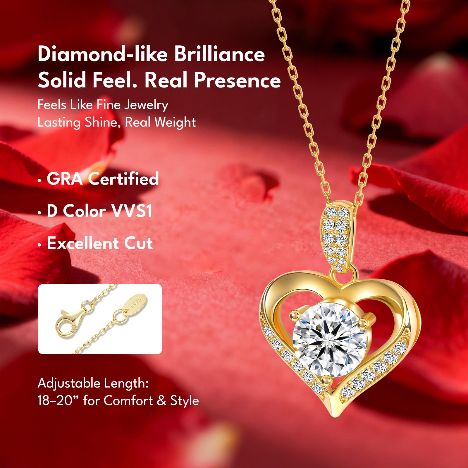 Luxury Moissanite Heart Pendant 925 Sterling Silver Chain Women Anniversary Birt