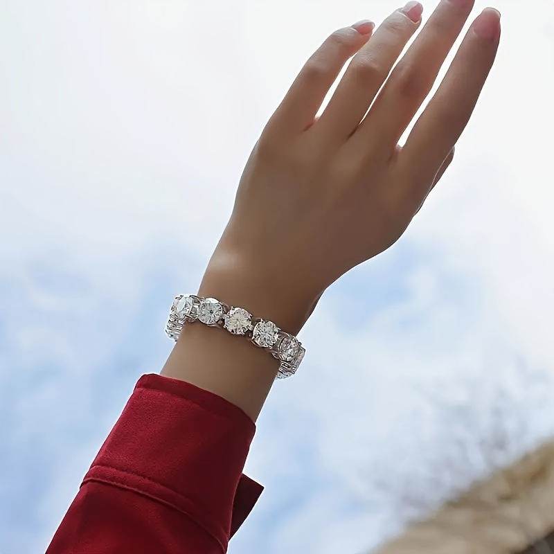 Thumbnail: 1pc S925 Silver Inlaid Single 5 Carat Moissanite Tennis Bracelet 7 Inches 80 Car