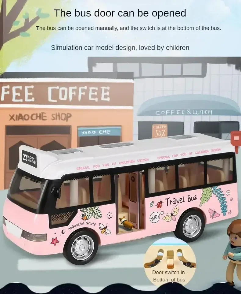 Thumbnail: Interactive Die Cast Metal School Bus Toy with Sound Light Friction Powered Play