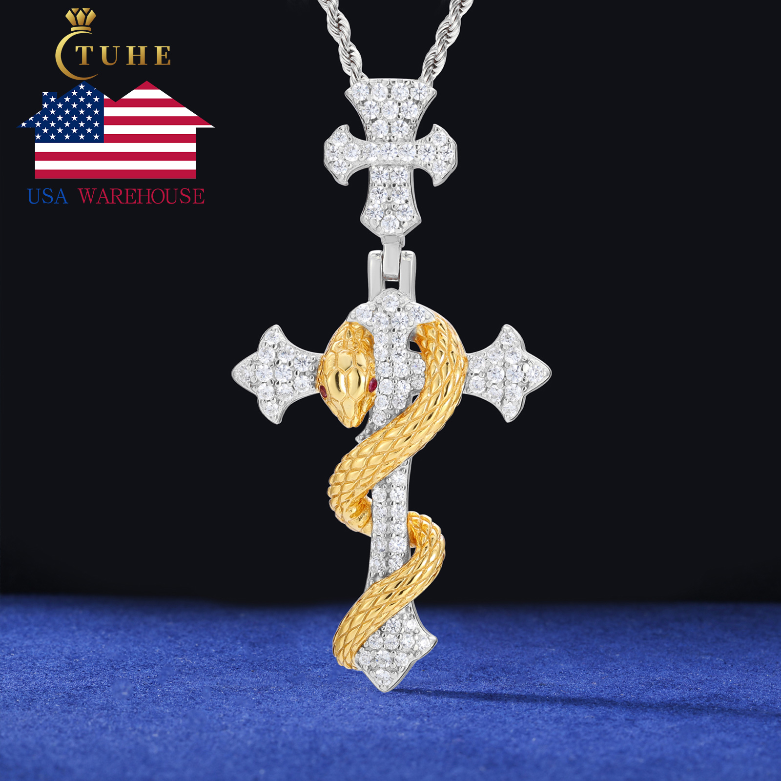 USA Warehouse Fine Hip Hop Jewelry White Gold 925 Sterling Silver VVS Moissanite