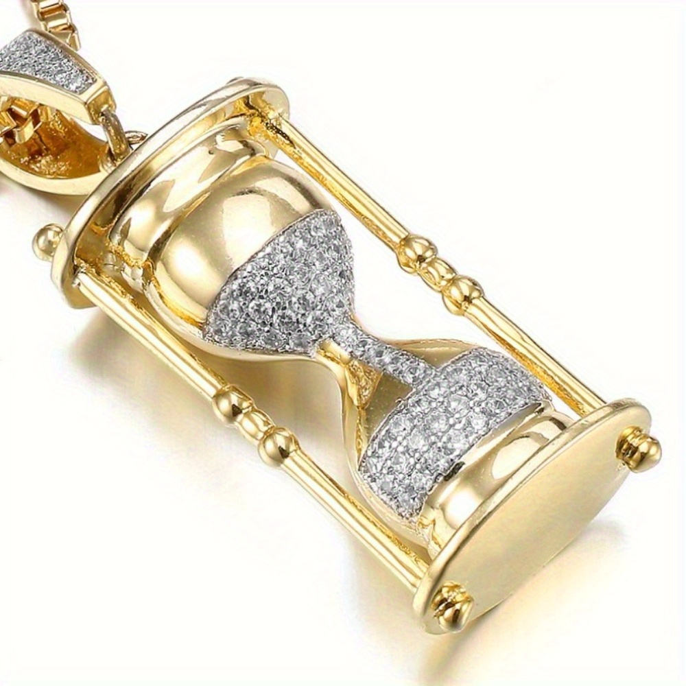 Elegant Golden Sand Timer Pendant Necklace with Sparkling Accents - Vintage Hip-