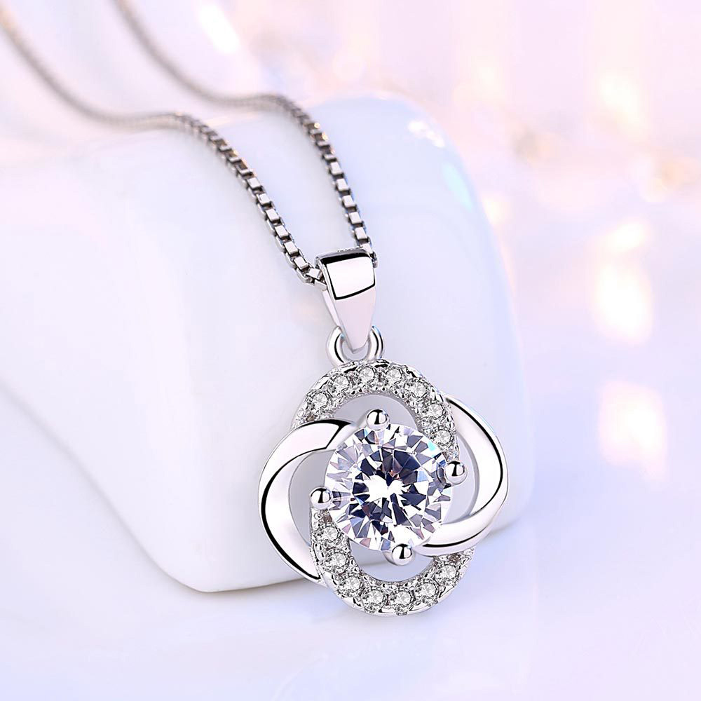 925 Sterling Silver Flower Amethyst Pendants Neck Chain Necklaces For Women Ladi