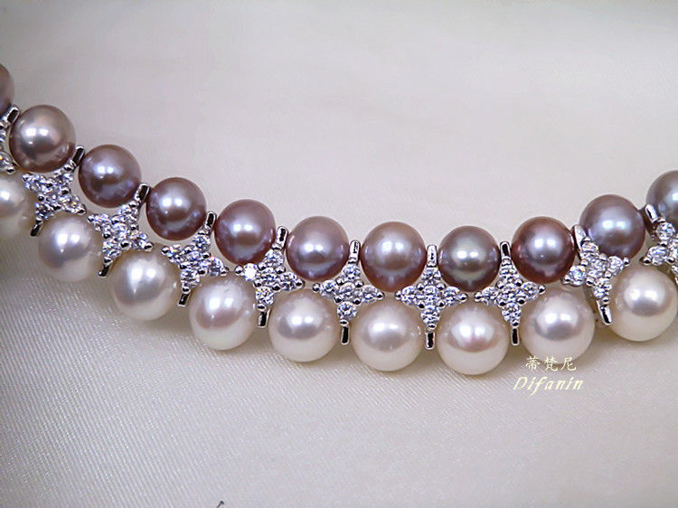 Thumbnail: Double Strands South Sea White Pink Lavender Necklace Bracelets Sets  Jewelry Se