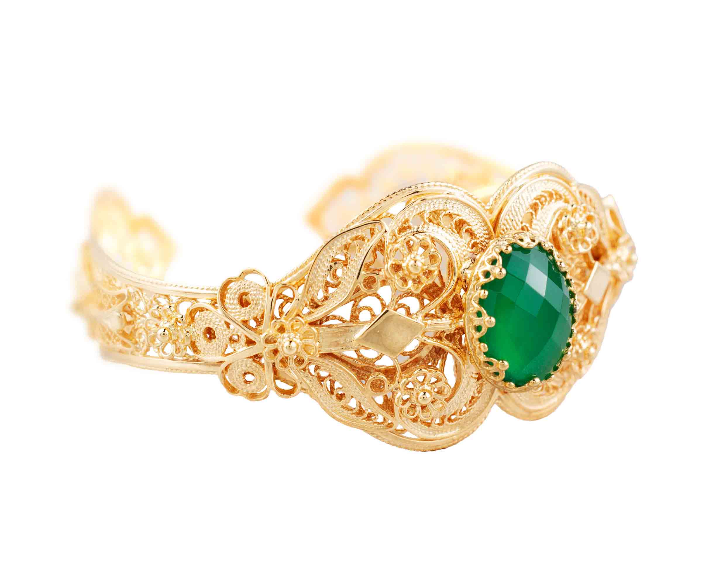 Gold Plated Sterling Silver Filigree Art Green Agate Gemstone Women