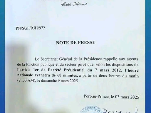 Haïti : changement d’heure prévu pour le 9 mars