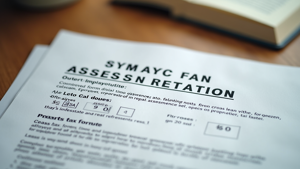 Close-up view of a property tax assessment notice on a wooden table