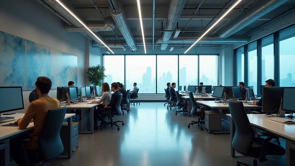 High angle view of an office space with modern technology