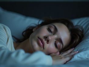 Close-up view of a person lying awake in bed, eyes open, unable to sleep