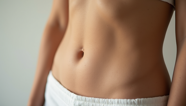 Close-up view of a woman’s midsection showing natural skin texture