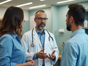 High angle view of a healthcare professional discussing supplement options with a patient