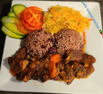 stew pork w/ rice n peas