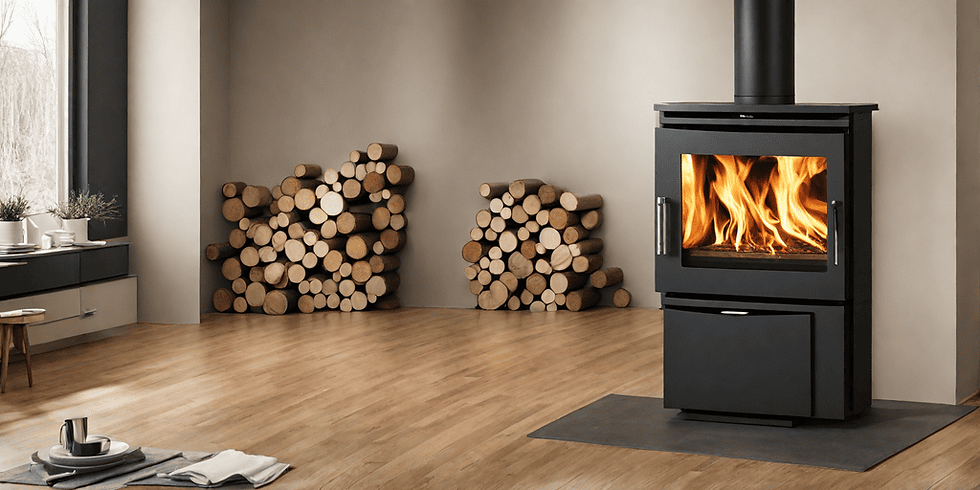 "A wood-burning stove, adding a rustic touch and cozy atmosphere to a pool house sauna, with a stack of firewood nearby."