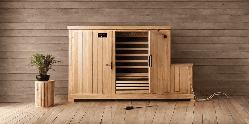 "A modern pool house sauna heater, designed for efficient and comfortable heating inside a luxurious pool house."
