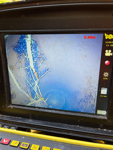 cctv drain survey screen showing blockage