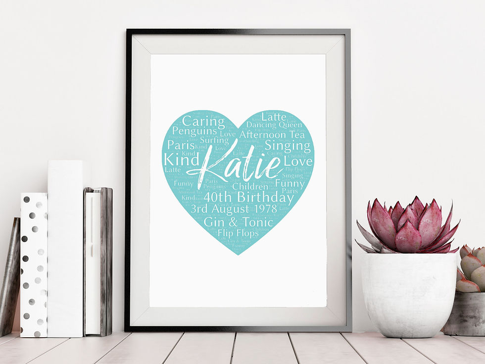 Thumbnail: Personalised Love Heart Word Art Print  - White Text