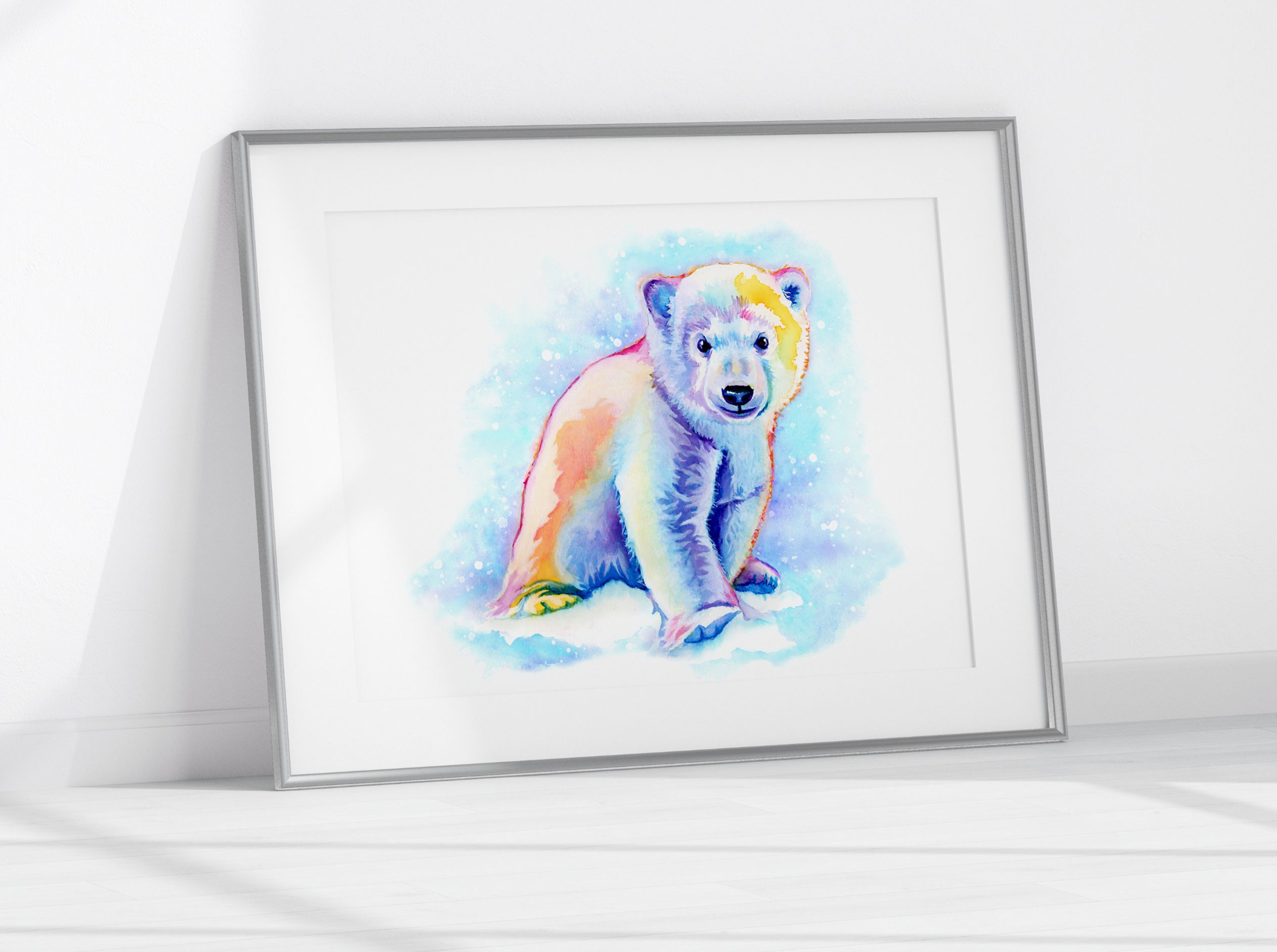 Polar bear cub watercolour fine art print