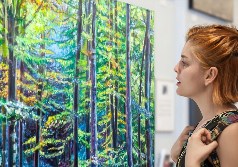 Exhibition visitor looking at art