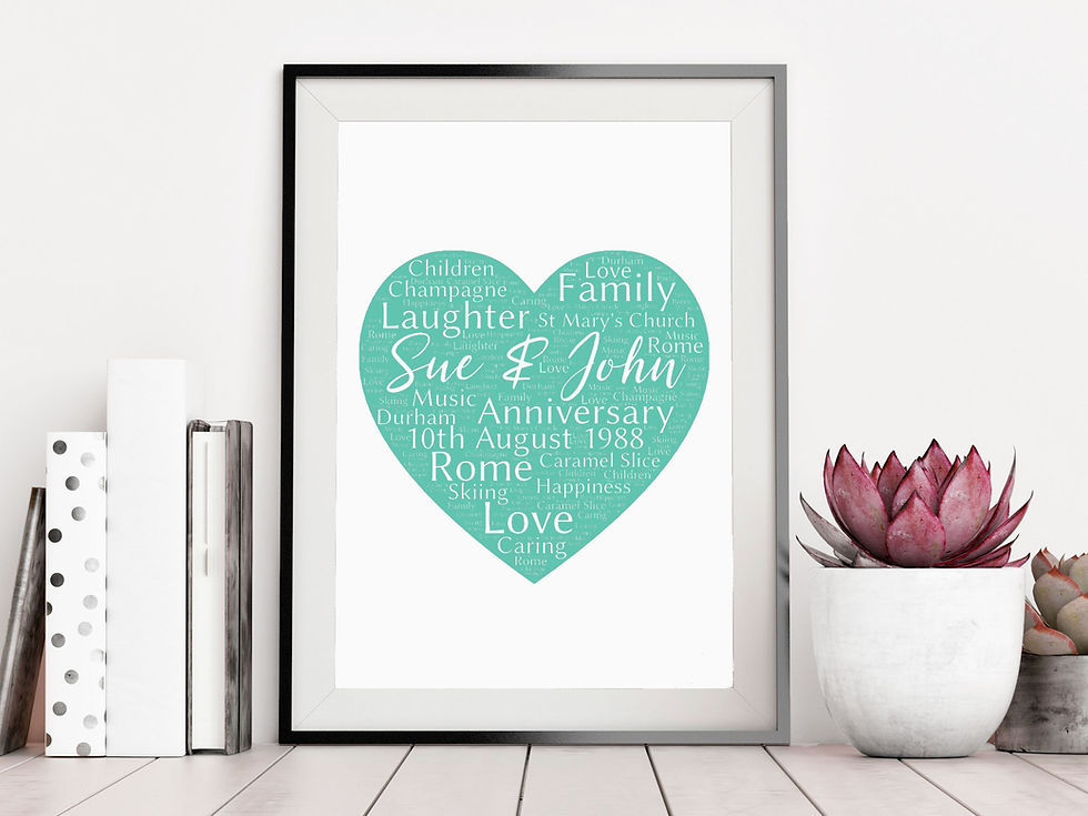 Thumbnail: Personalised Love Heart Word Art Print  - White Text