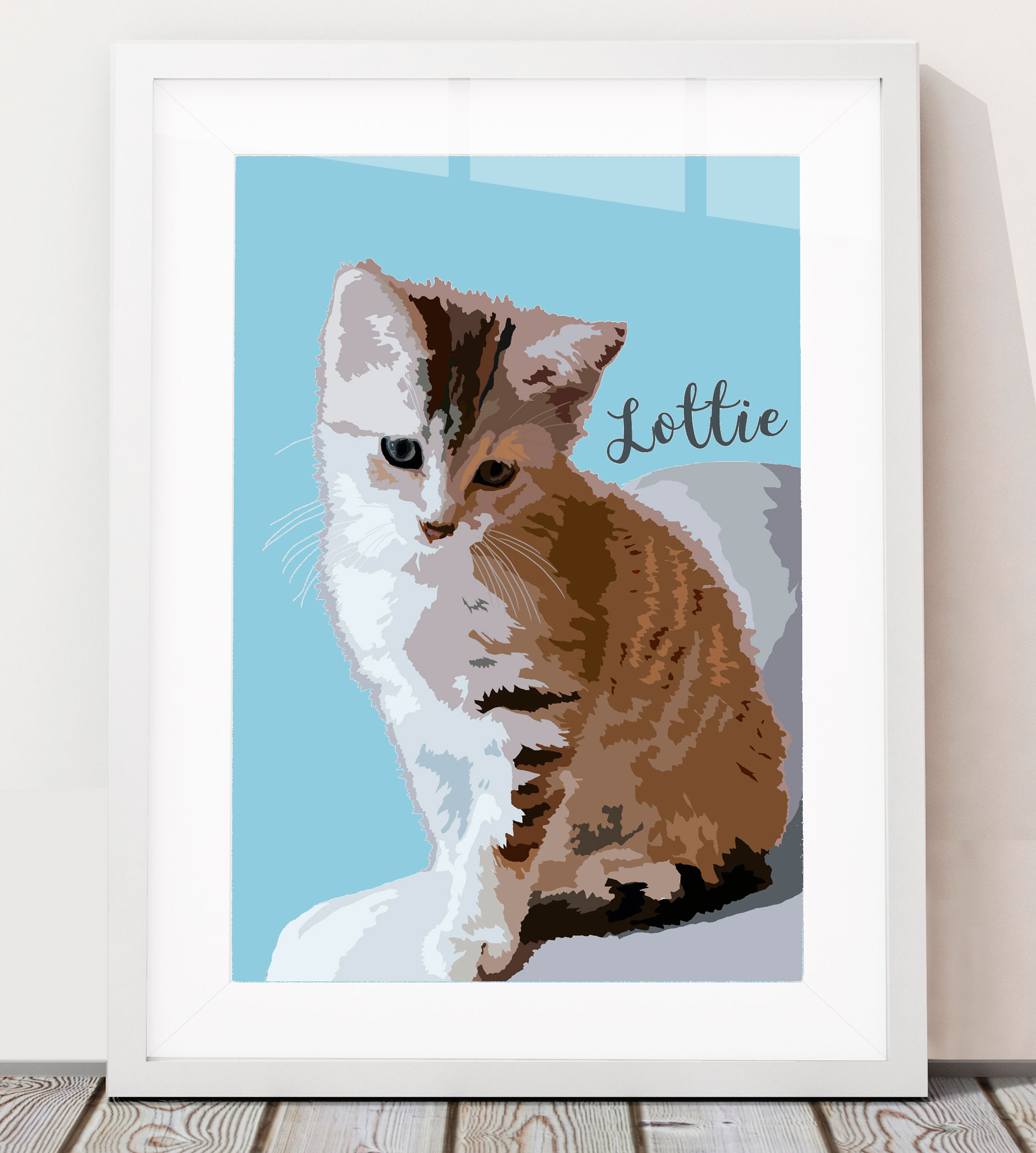 Colourful custom pet portrait print created from your own photo