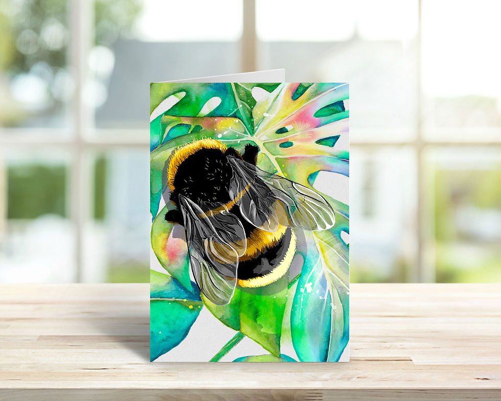 Bumblebee with leaves fine art greetings card