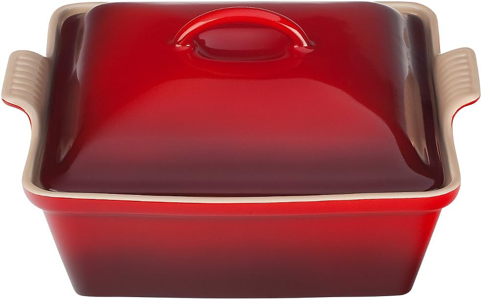 A 9x9 Le Creuset Stoneware Covered Square Casserole