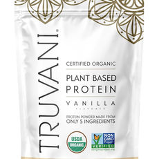 a bag of Vanilla Truvani Organic Plant Based Protein Powder