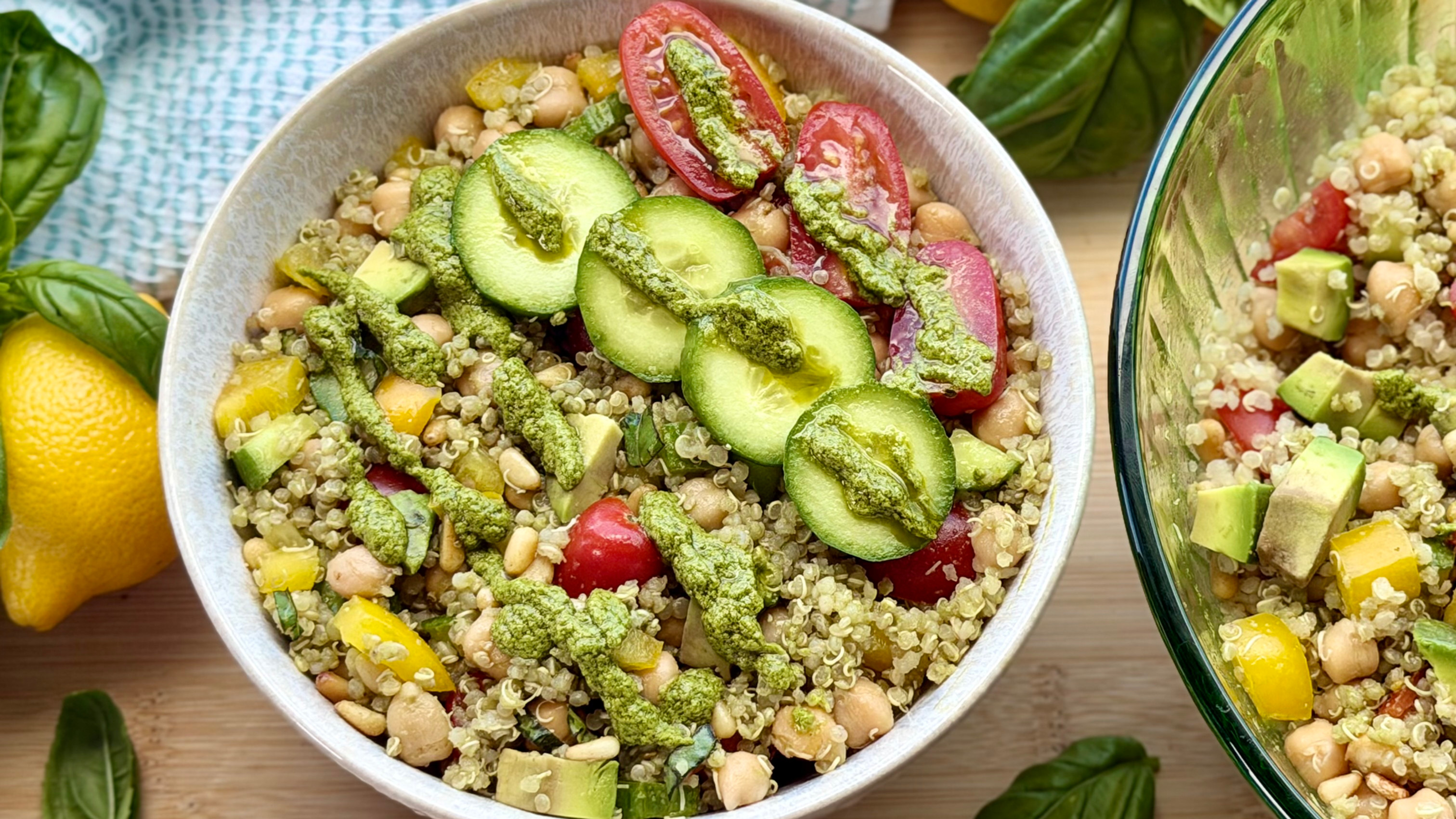Vibrant Rainbow Quinoa Salad with Pesto & Cucumber