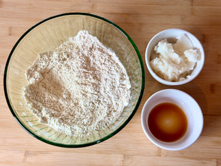 dry ingredients and coconut oil and vanilla