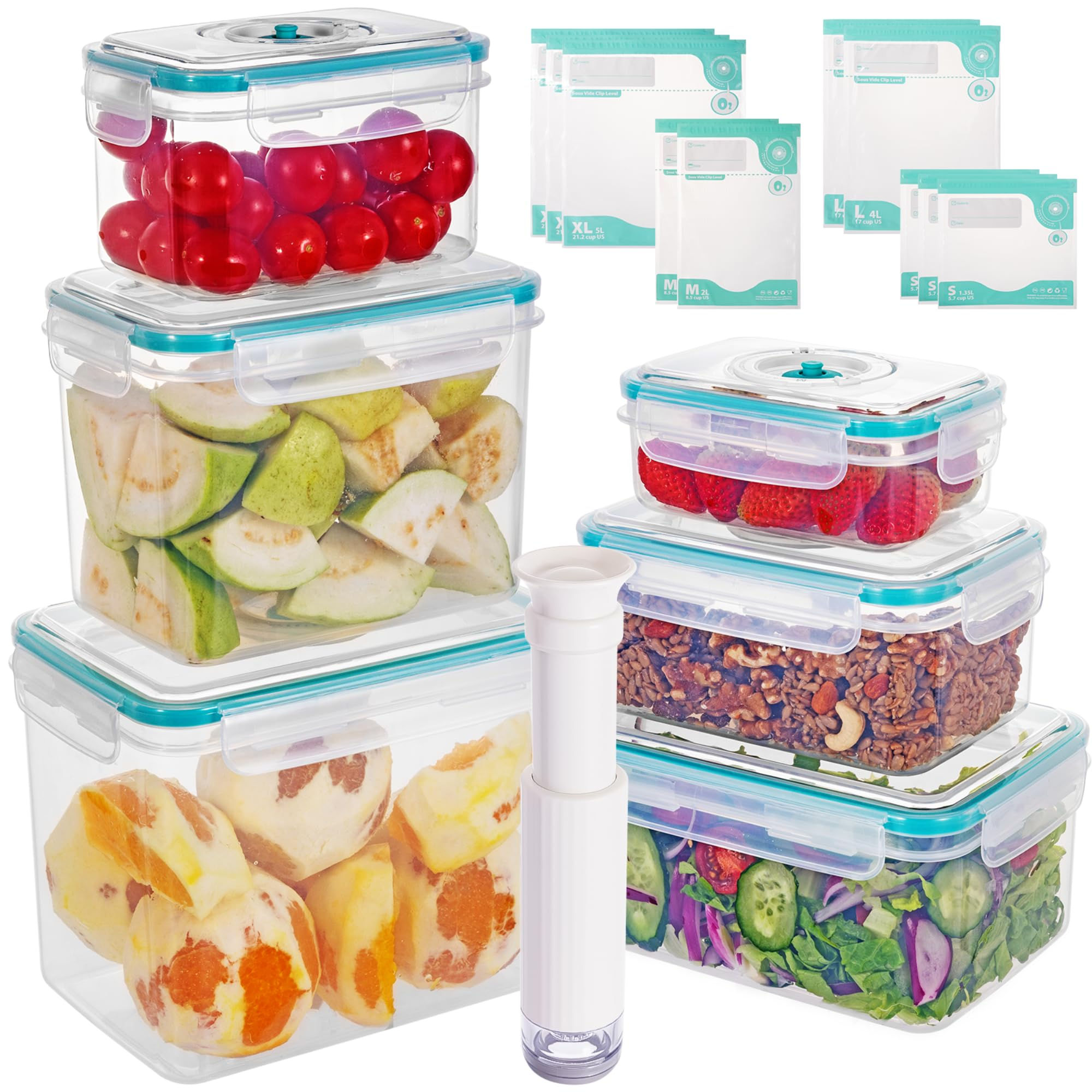 FreshSeal Vaccum Sealed Food Storage Container Set 6 Stackable Containers with H