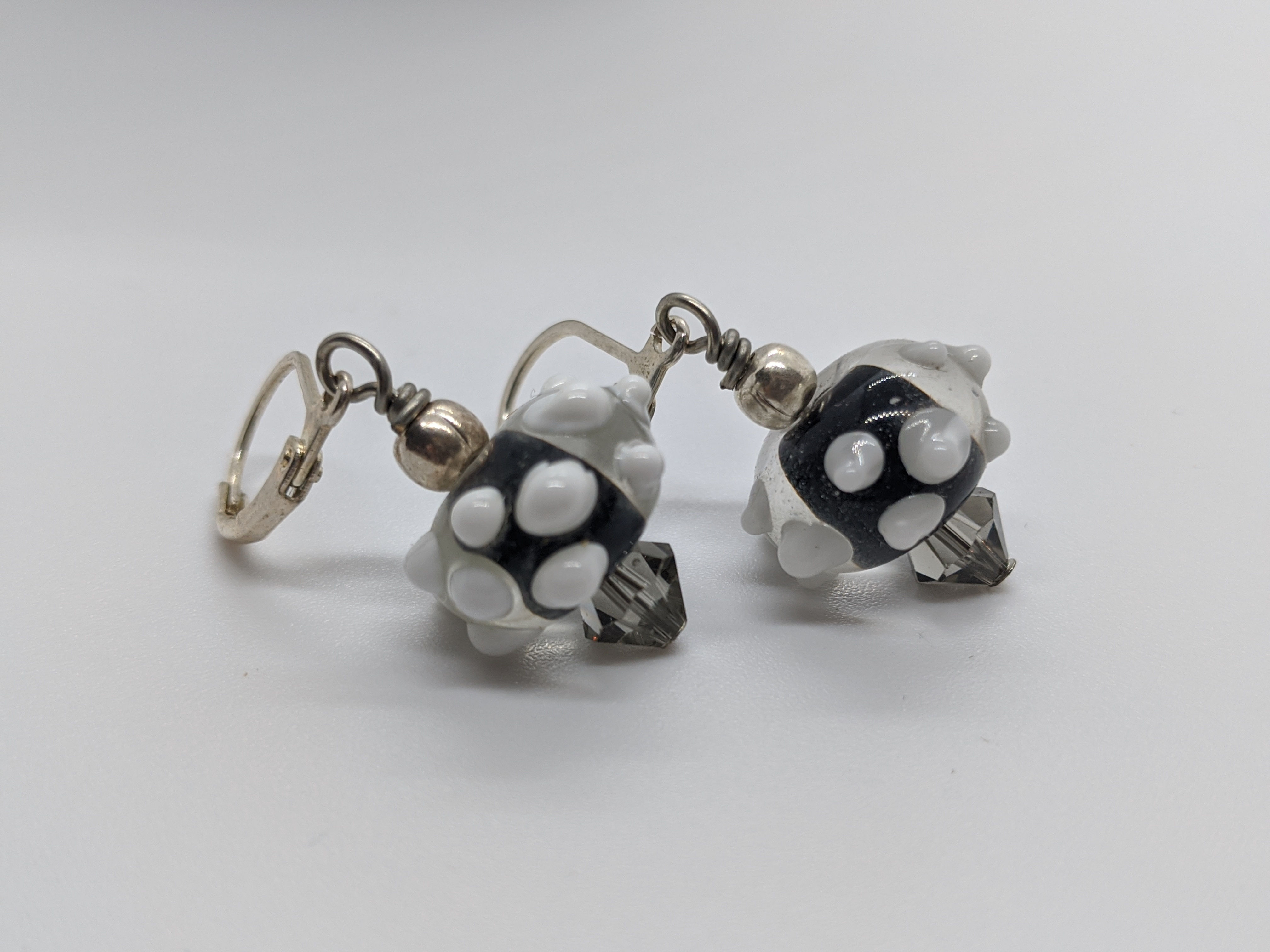 Spotted Black and White Hand-spun glass earrings