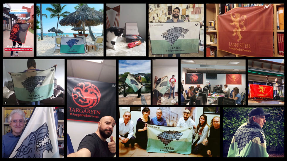 Collage de imagenes de personas portando alguna bandera de alguna casa de juego de tronos.