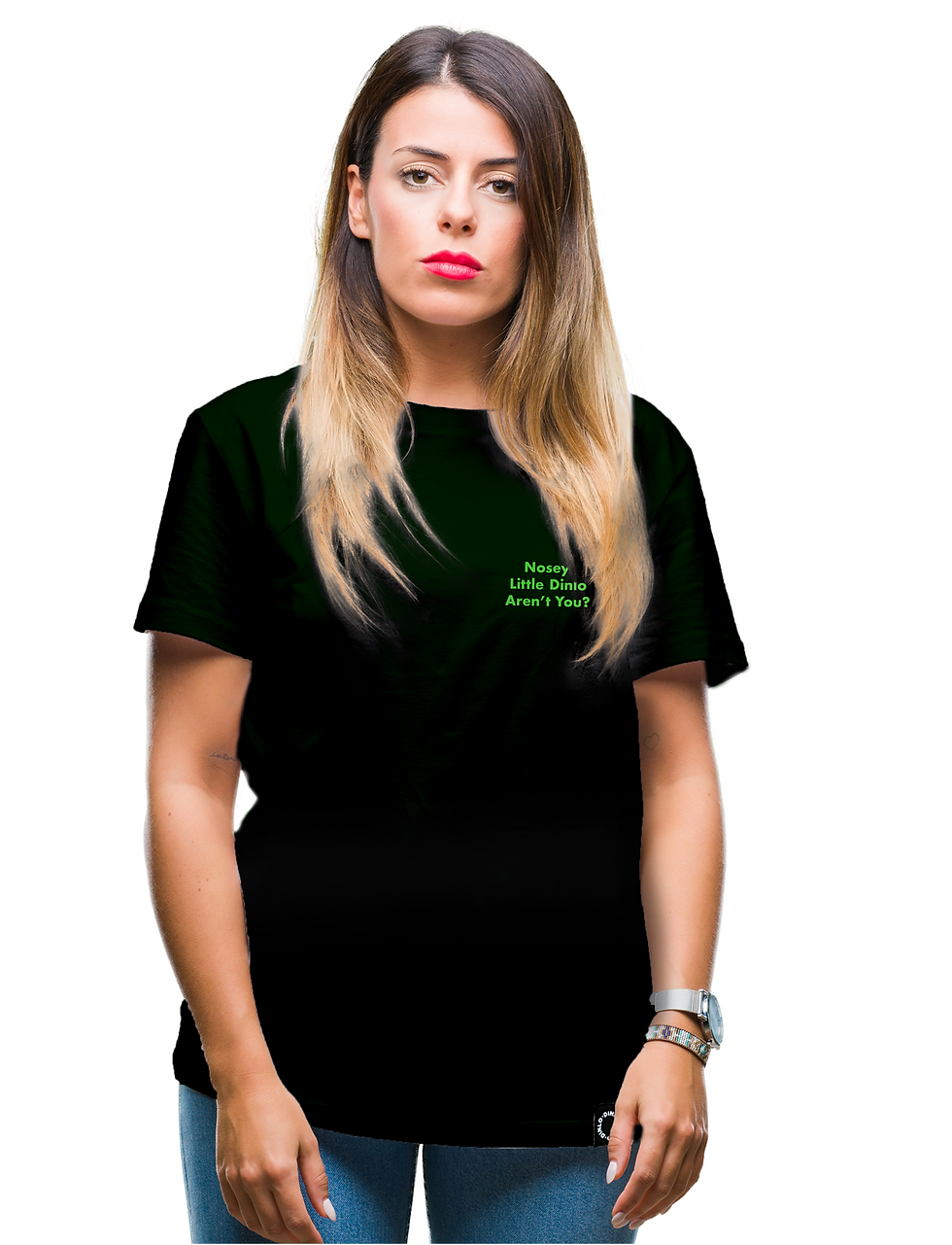 Thumbnail: Unisex Black 'Nosy Little Dinlo' Tshirt