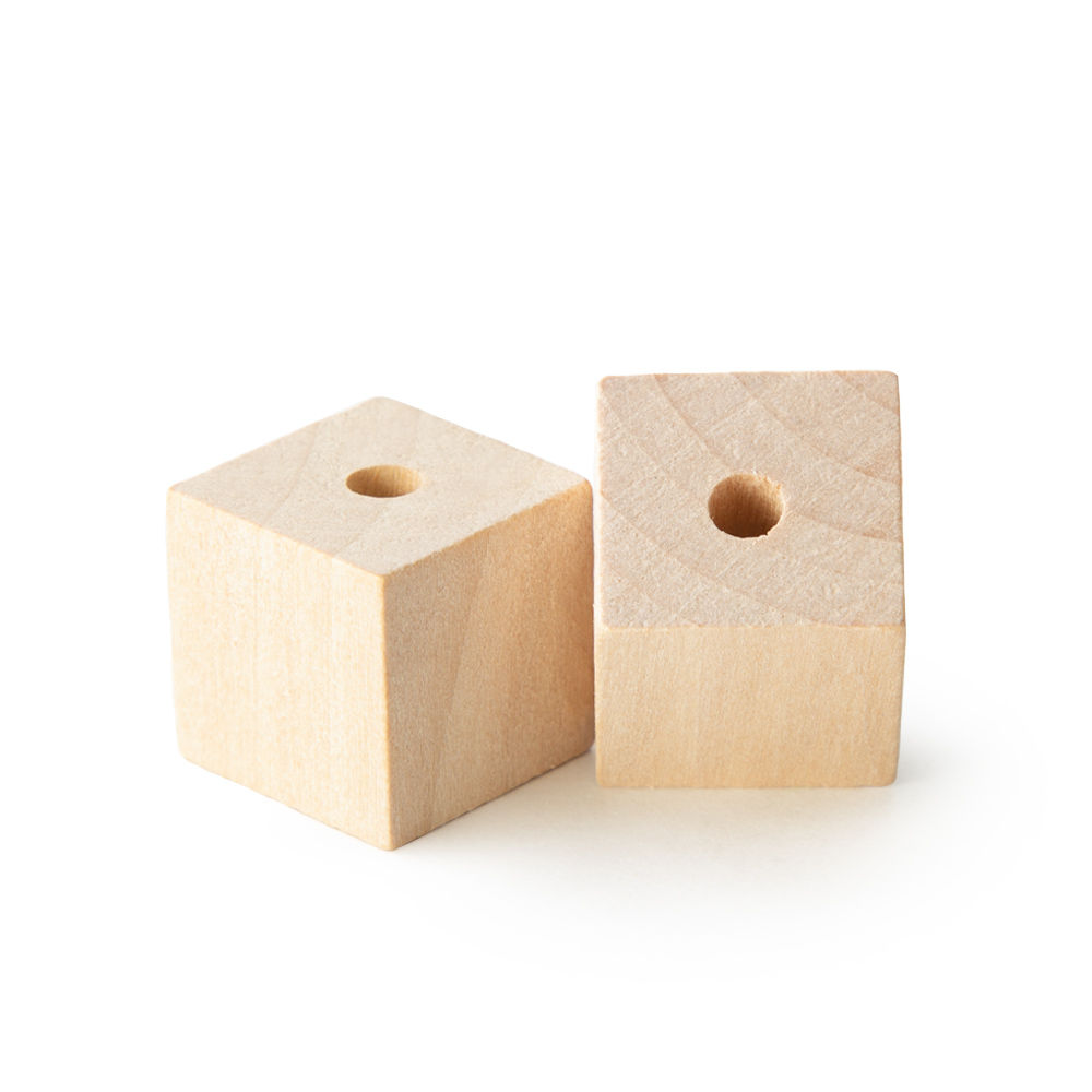 Natural Wood Cube Beads x 5+
