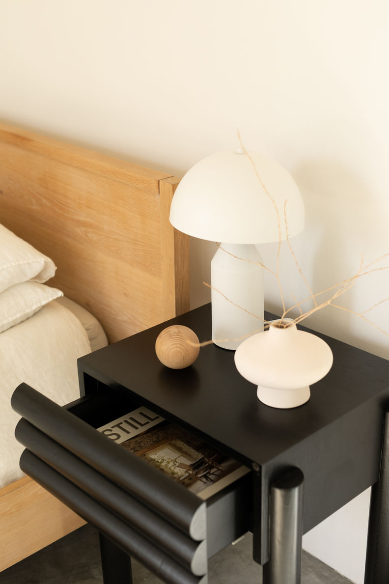 Deft Studios Pronk Bedside Table - solid oak black.