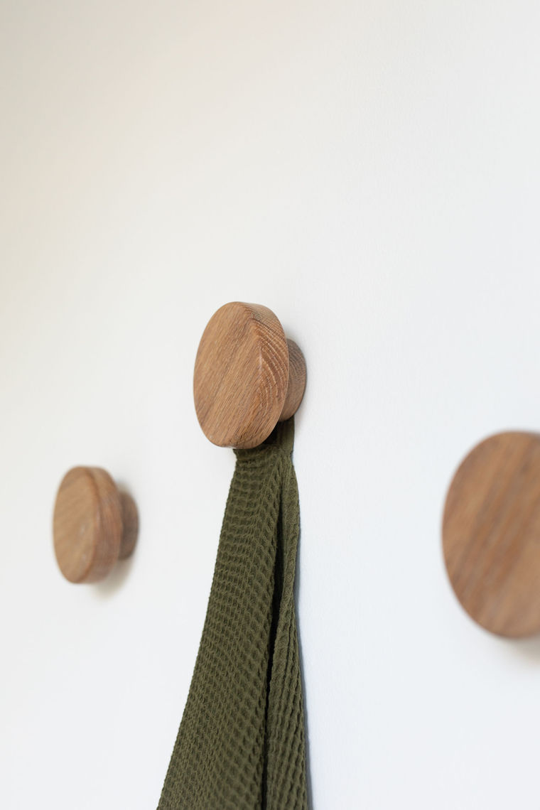 Deft Studios Round Wall Hooks - solid oak.
