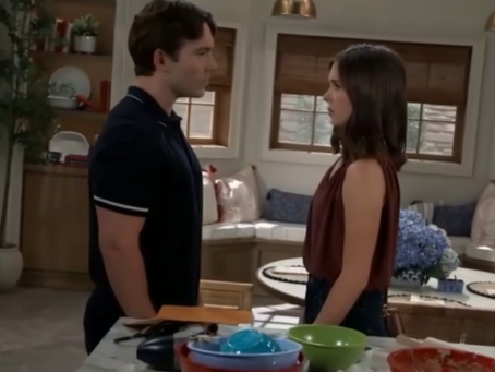 Michael and Willow face off in the Quartermaine kitchen during a tense conversation about custody of their kids