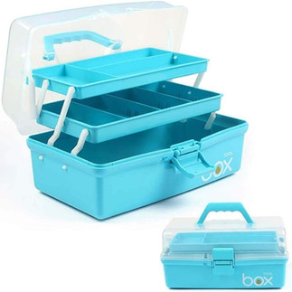 A snackle box that is 3 tiered, looks a bit like a tackle box.