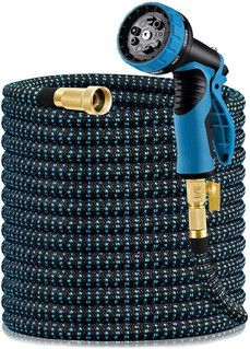 150 foot collapsible hose with 9 setting nozzle.