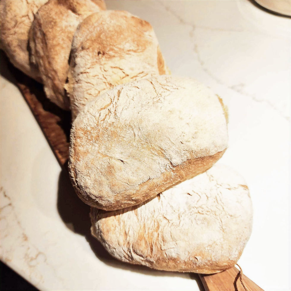 Ridiculously easy to make ciabatta buns.